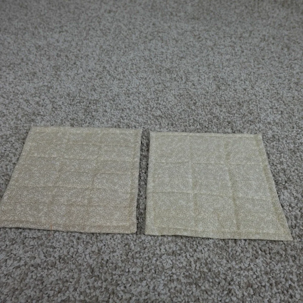 Handmade Quilted 9 Patch Mug Rug Set 2 Cream Grey Brown Cotton Coasters 6x6.5